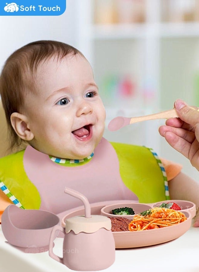 Soft Touch 7 Pcs Baby Feeding Set Silicone Toddler Self Feeding Set Toddler Led Weaning Utensils Set - Image 3